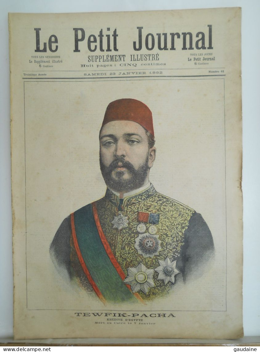 Le Petit Journal N°61 – 23 Janvier 1892 - Tewfik Pacha Khedive Egypte - Mystères De Khartoum - MAHDI - 1850 - 1899