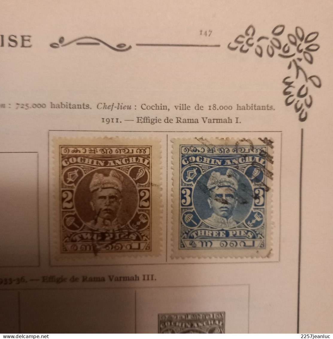 2 Timbres De 1911 Indre Cochin Anchal - Cochin