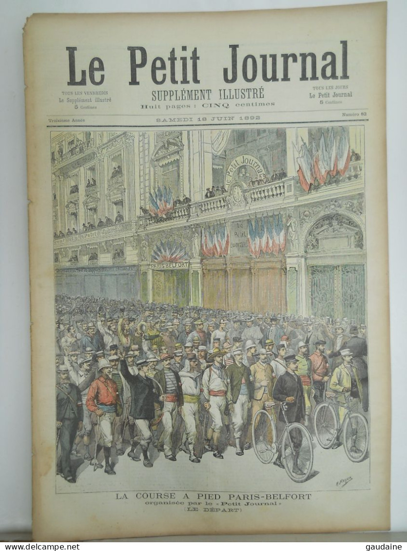 Le Petit Journal N°82 - 18 Juin 1892 - Course à Pied Paris Belfort Valenciennes - Sauveteur De 6 Ans Eugène Woisel - 1850 - 1899