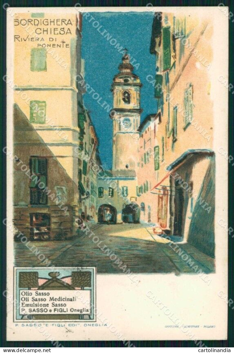 Imperia Bordighera Chiesa Pubblicitaria Olio Sasso Chiattone Cartolina RB6091 - Imperia