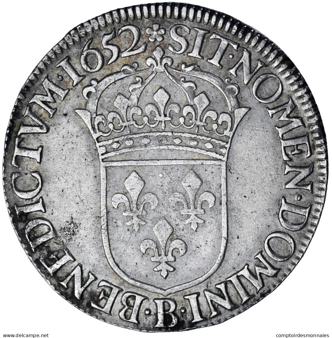 France, Louis XIV, Écu à La Mèche Longue, 1652, Rouen, Argent, TTB - 1643-1715 Louis XIV The Great