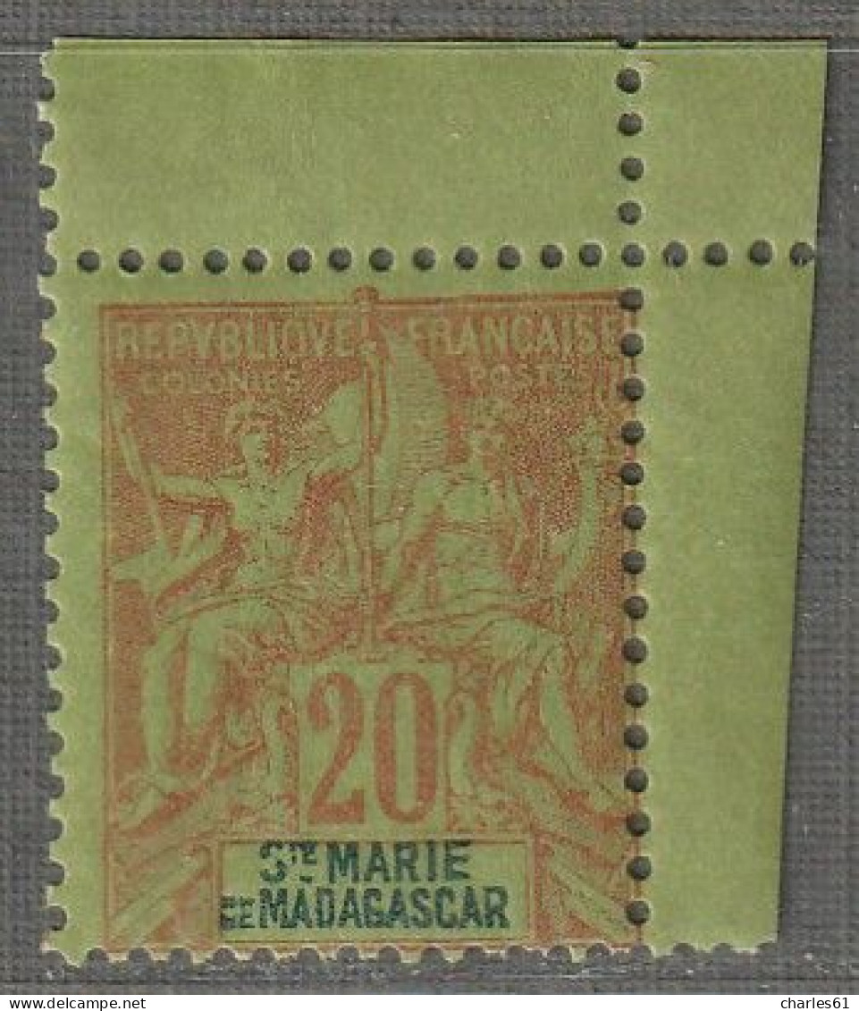 Sainte Marie De Madagascar - N°7 ** (1894) 20c Brique Sur Vert - Unused Stamps