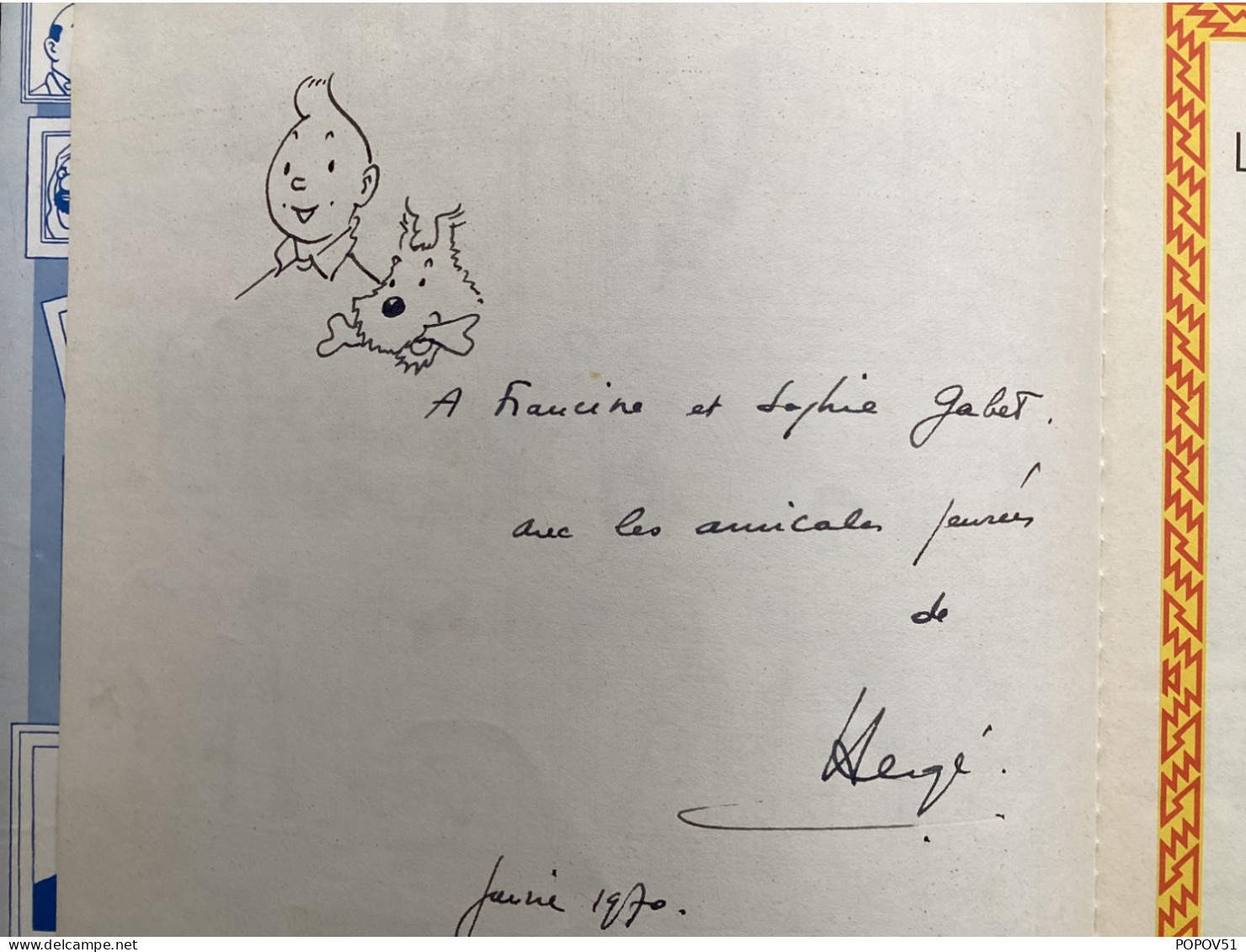 Hergé Dedicace Dans Album Le Temple Du Soleil - Autographed