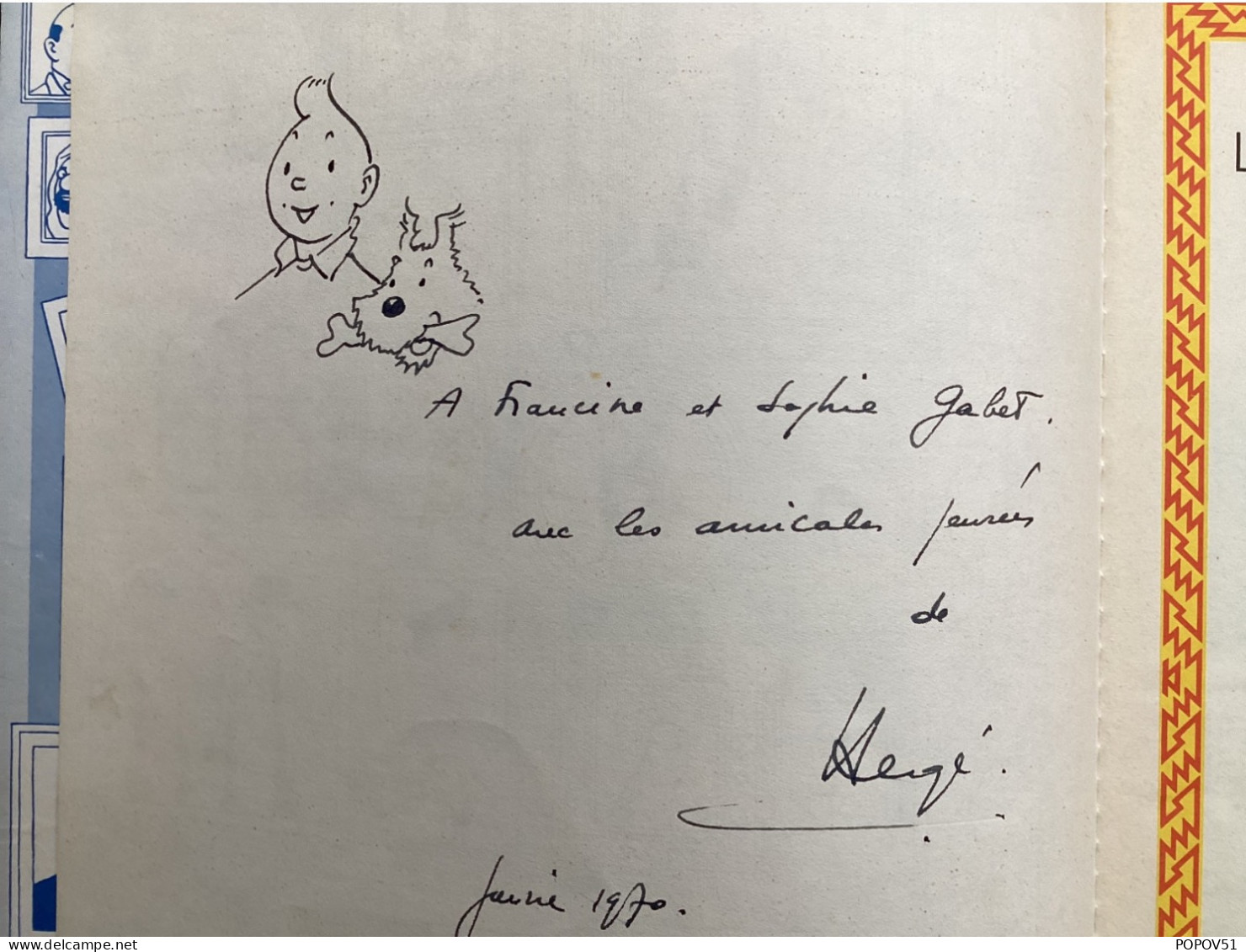 Hergé Dedicace Dans Album Le Temple Du Soleil - Libros Autografiados