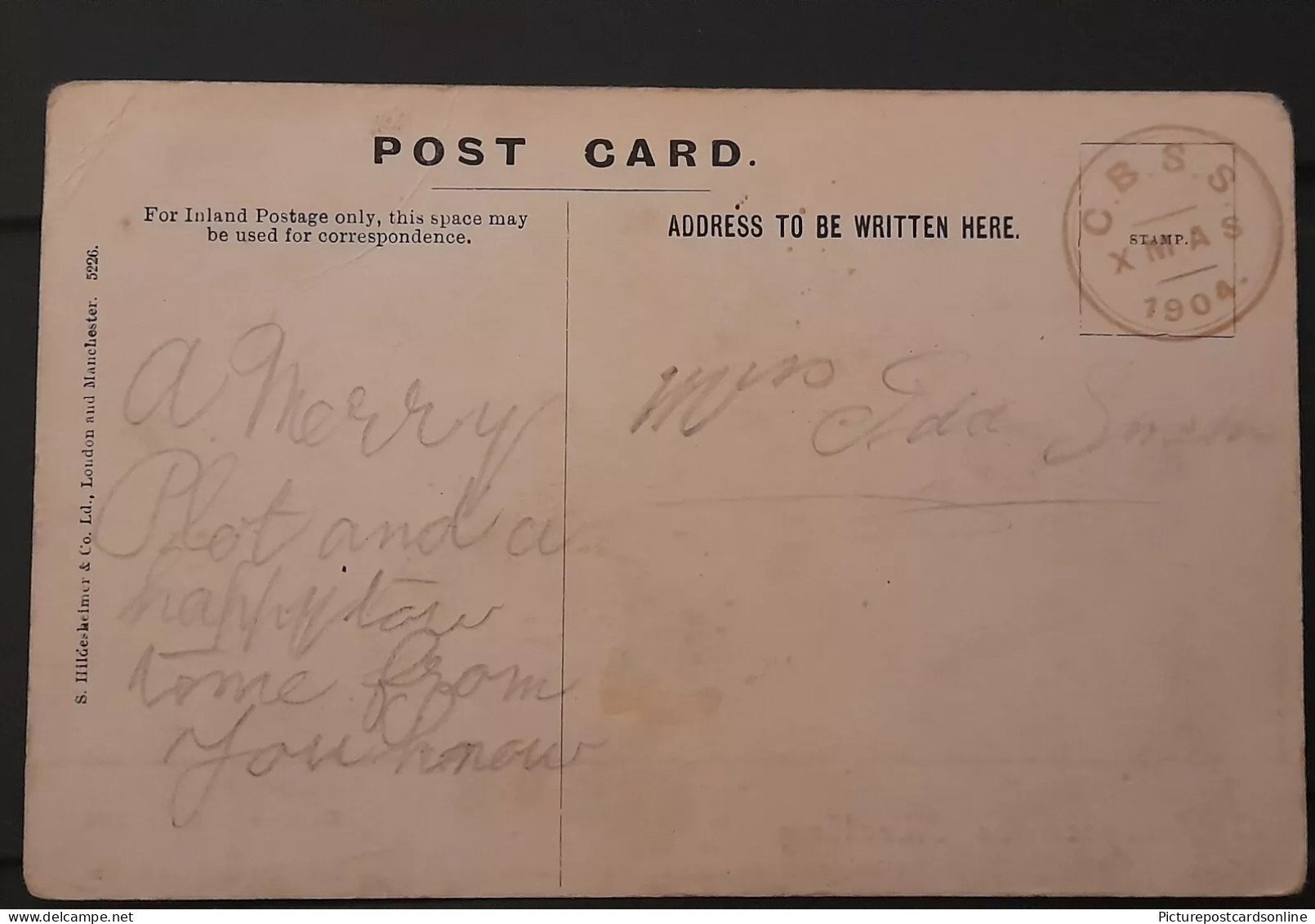 UNKNOWN OLD POSTMARK C.B.S.S. XMAS 1904 ON POSTCARD CONCESSION? - Unclassified