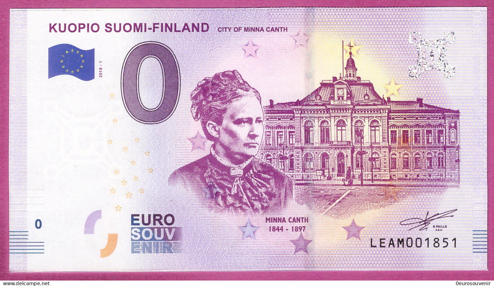 0-Euro LEAM 2018-1 KUOPIO SUOMI - FINLAND - CITY OF MINNA CANTH - Privatentwürfe