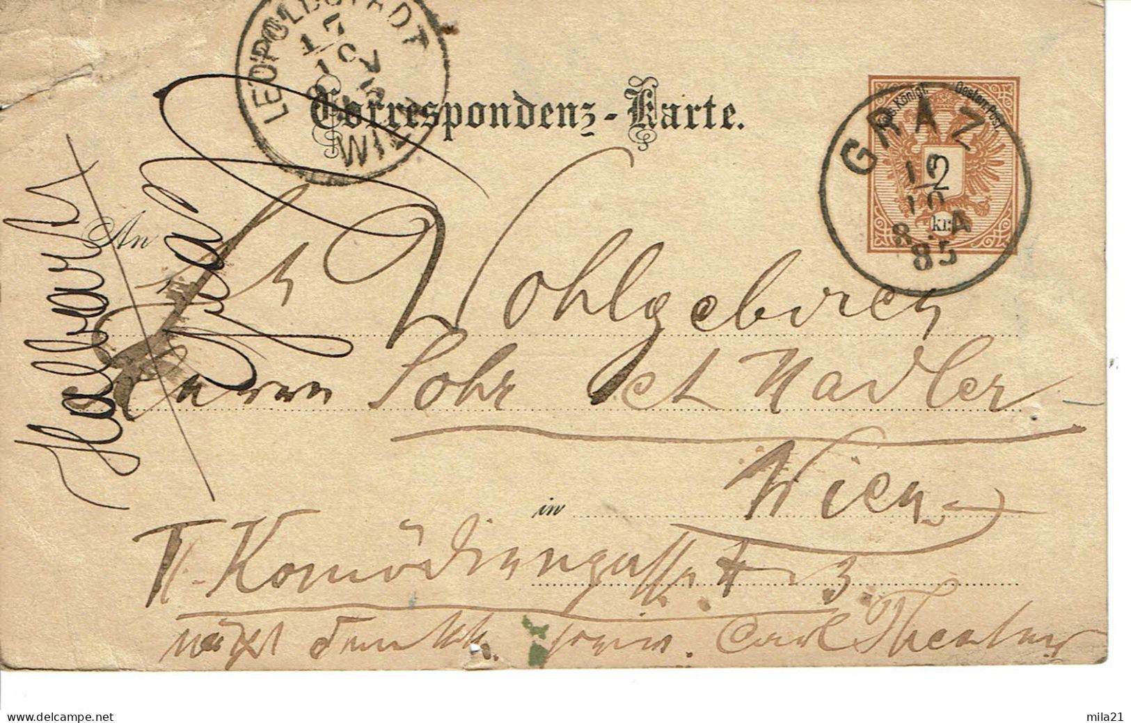Empire AUTRICHIEN Timbre Type N°40  CORRESPONDENZ KARTE DE 1885 - Cartes Postales