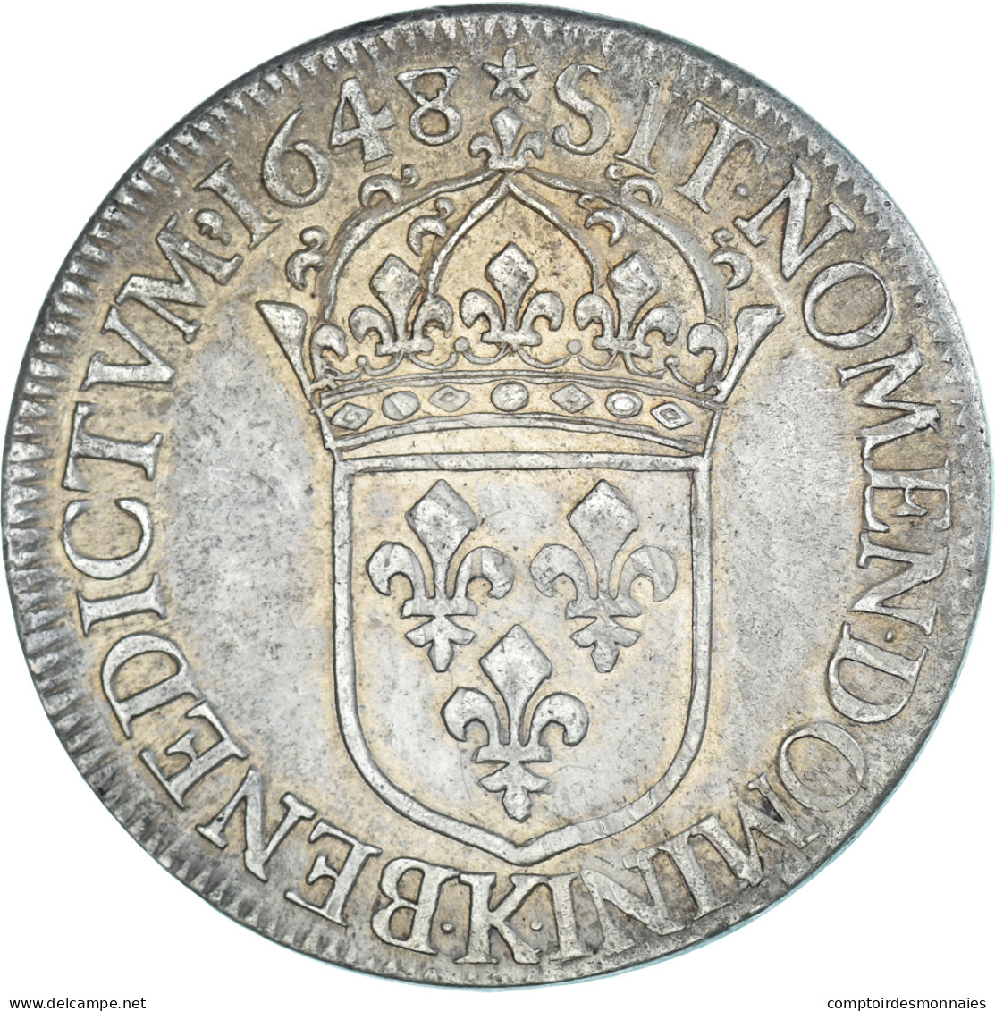 Monnaie, France, Louis XIV, Écu à La Mèche Longue, 1648, Bordeaux, Variété - 1643-1715 Louis XIV Le Grand