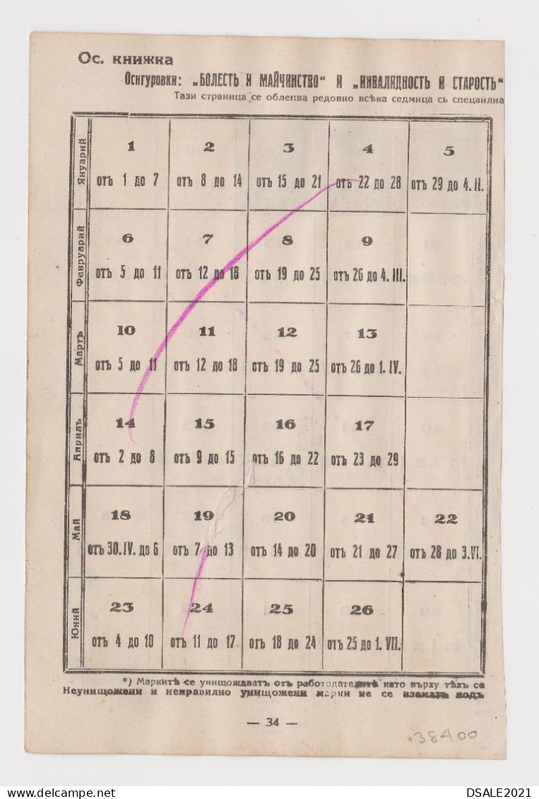 Bulgaria Bulgarie Bulgarien 1930s Social Insurance Fiscal Revenue Stamp, Stamps On Fragment Page (38400) - Timbres De Service