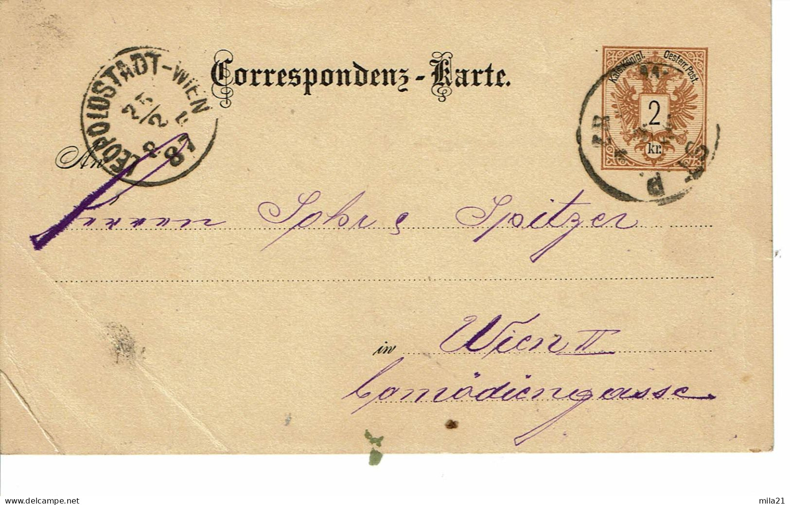 Empire AUTRICHIEN Timbre Type N°40  CORRESPONDENZ KARTE DE 1887 - Postkarten