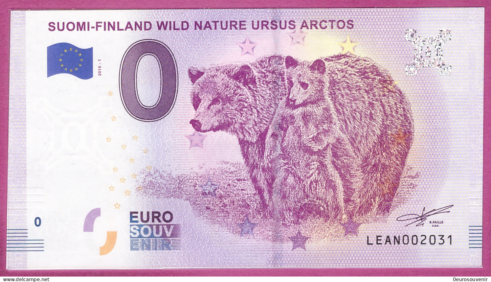 0-Euro LEAN 2018-1 SUOMI - FINLAND WILD NATURE URSUS ARCTOS - BÄREN - Essais Privés / Non-officiels