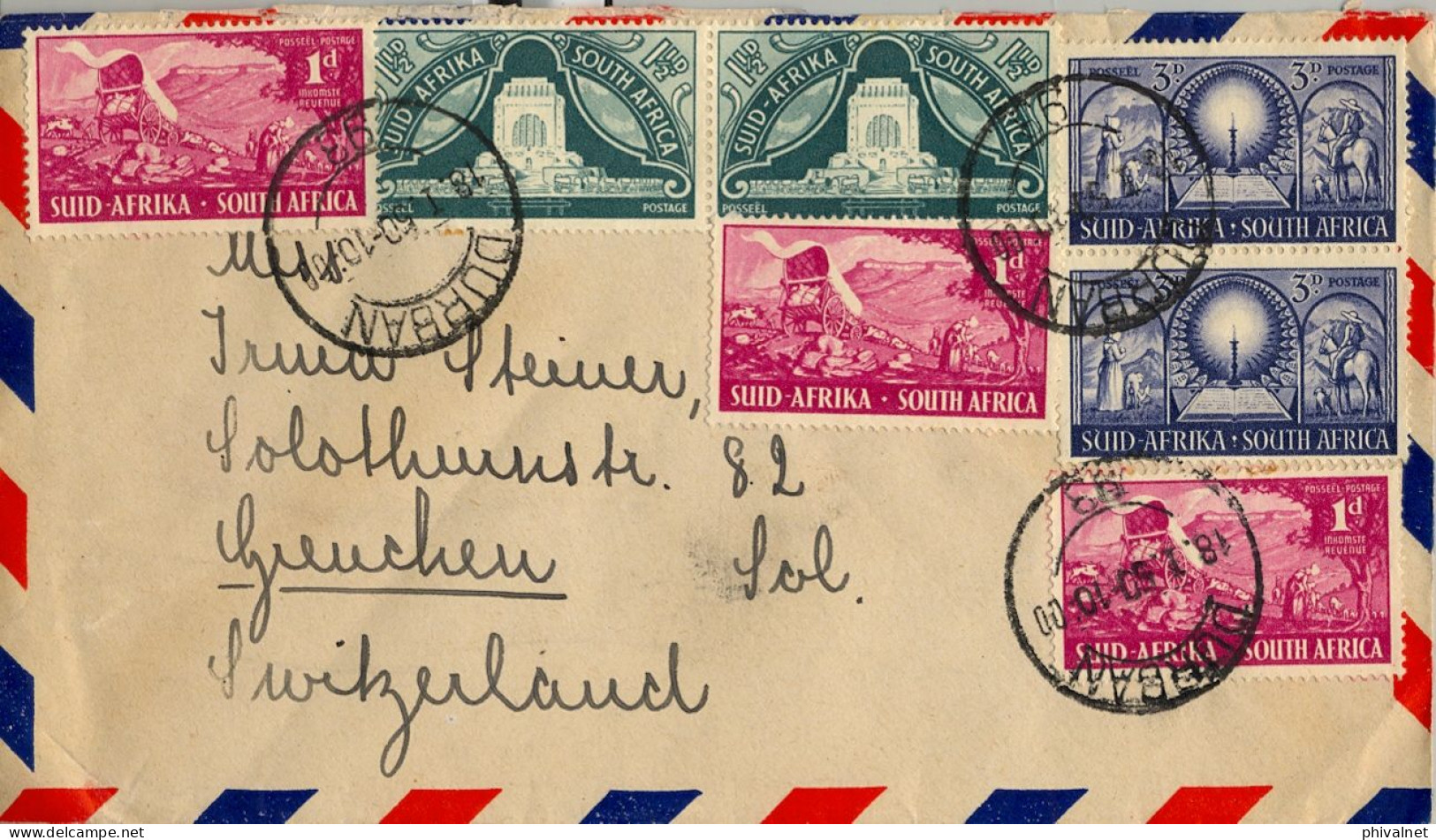 1950 AFRICA DEL SUR , DURBAN - GREUCHEN , SOBRE CIRCULADO - Storia Postale