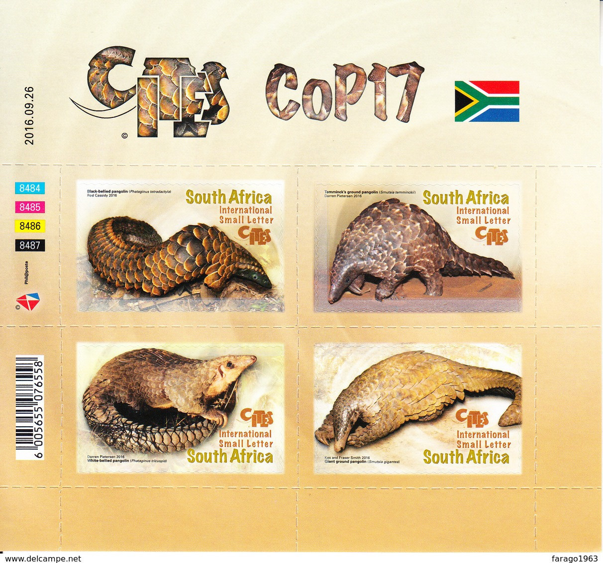 2016 South Africa CITES Protect Endangered Mammals Pangolin  Souvenir Sheet MNH - Ungebraucht