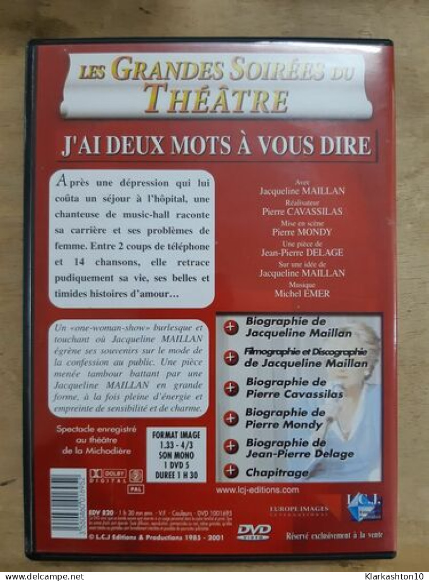 DVD Théâtre - J'ai Deux Mots à Vous Dire - Altri & Non Classificati