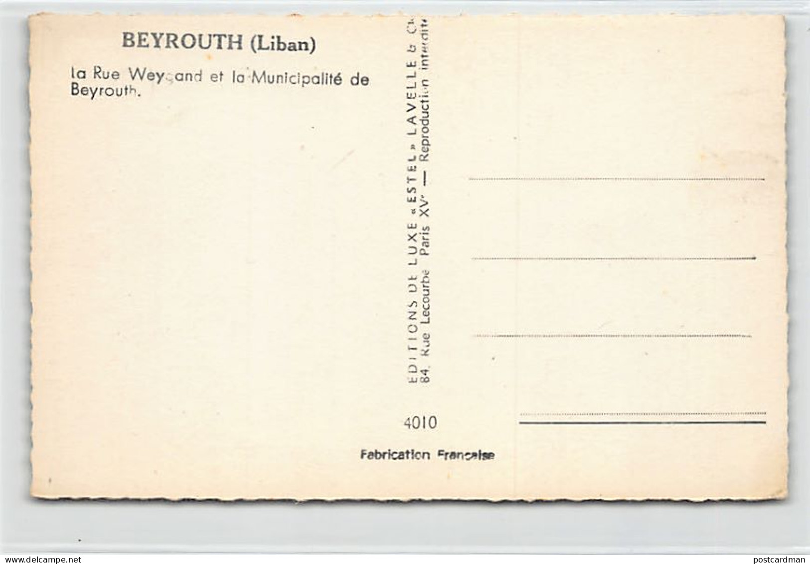 Liban - BEYROUTH - La Rue Weygand Et La Municipalité - Ed. Estel - Lavelle & Cie 4010 - Libano