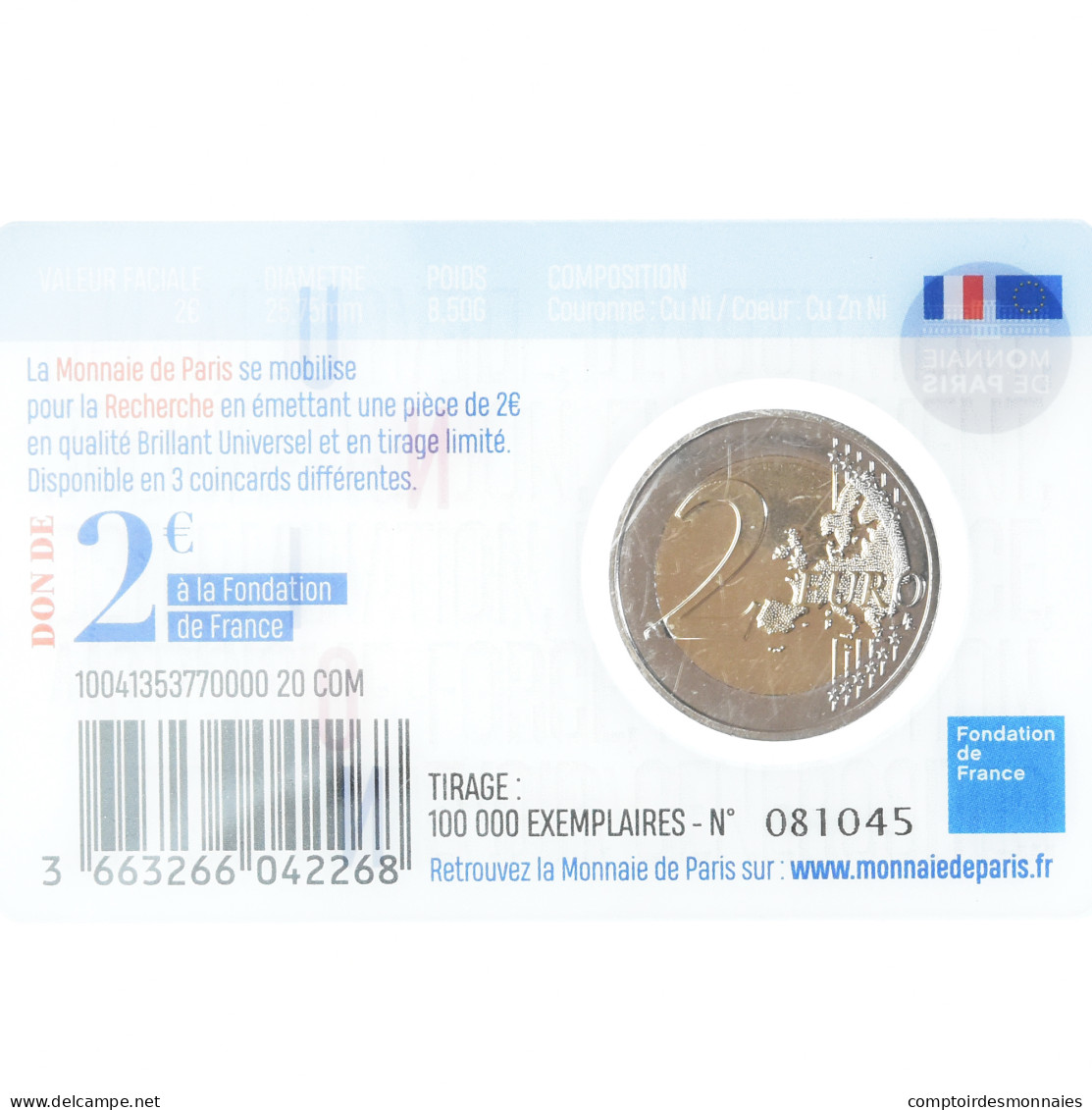 France, 2 Euro, Recherche Médicale, 2020, Recherche Médicale, UNION, FDC - Frankrijk