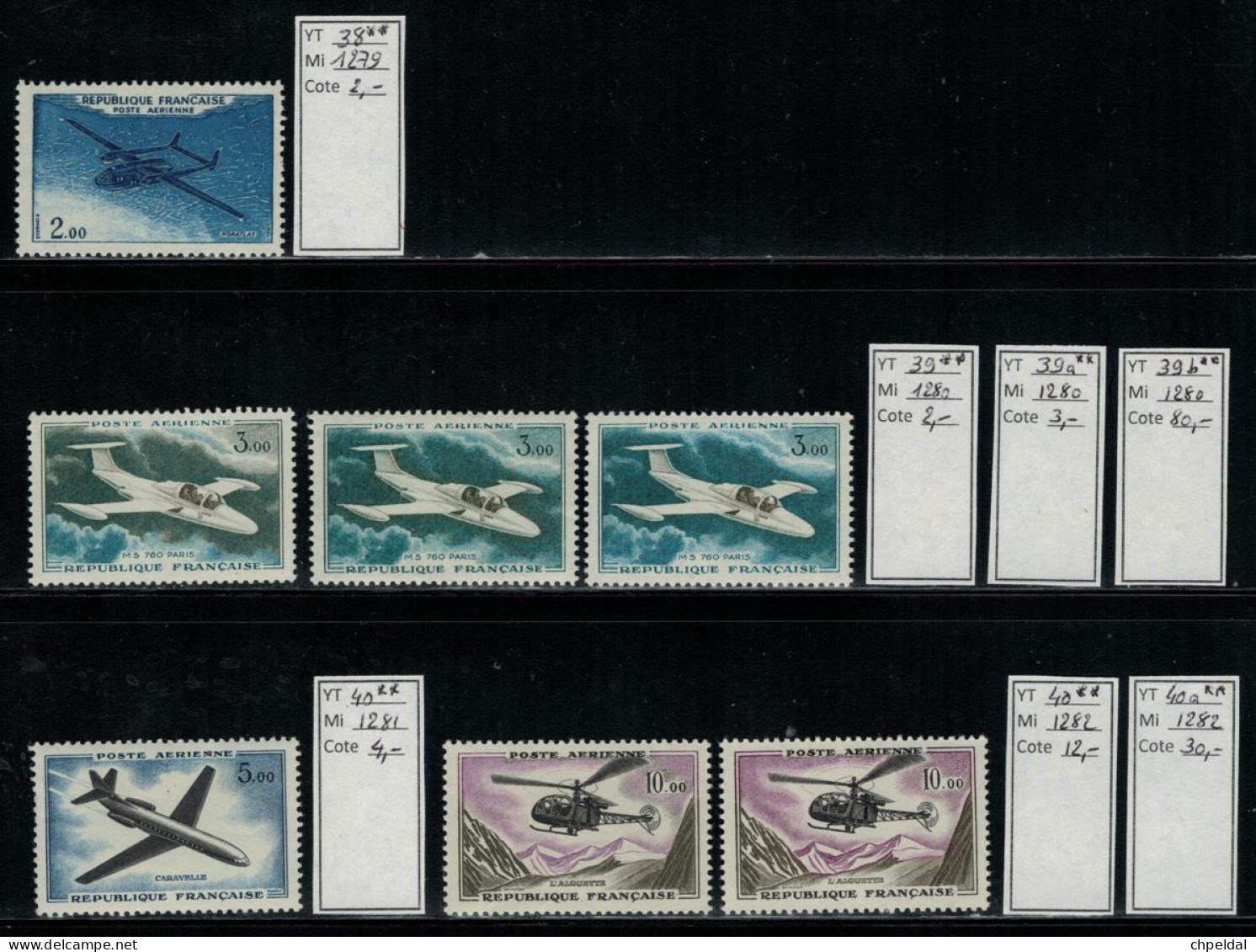 France Poste Aérienne ** 38 39 39a 39b 40 41 41a Cote Y&T 133 € - 1960-.... Postfris
