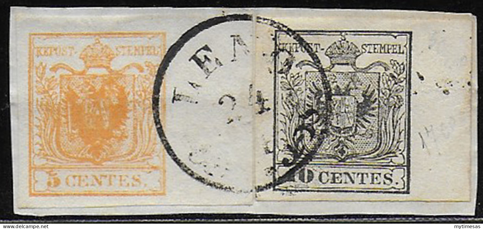 1850 Lombardo Veneto 5c.+10c. Cancelled Sassone N. 1i+19a - Lombardije-Venetië