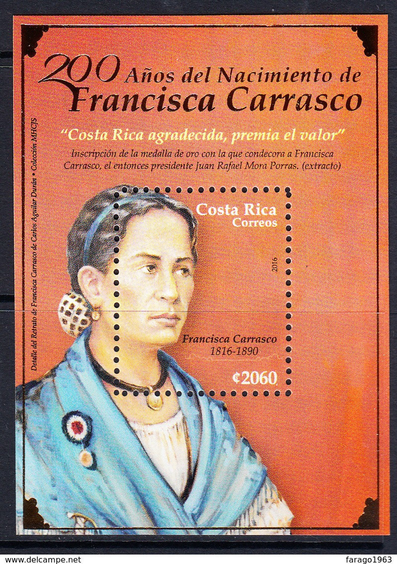 2016 Costa Rica Corrasco Woman Military GOLD Souvenir Sheet MNH - Costa Rica