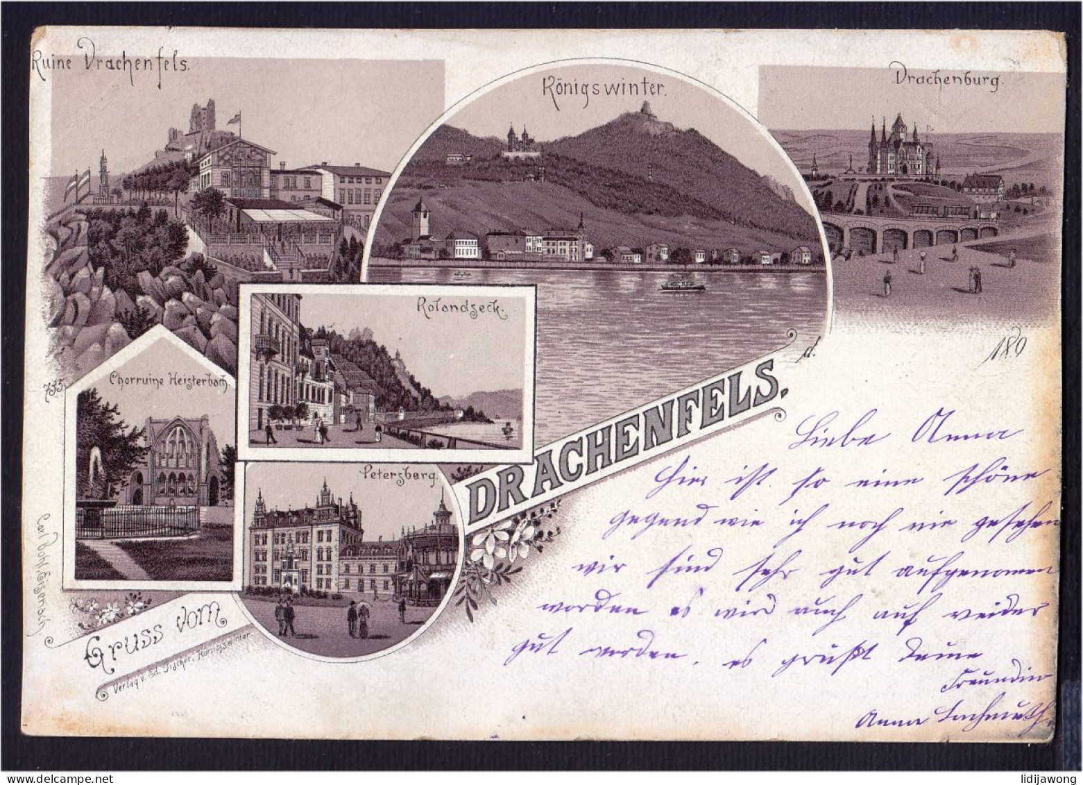 Gruss Dem Drachenfels - Old Postcard Litho C.1899 - ZUG 55 CÖLN-FRANKFURT (see Sales Conditions) - Drachenfels