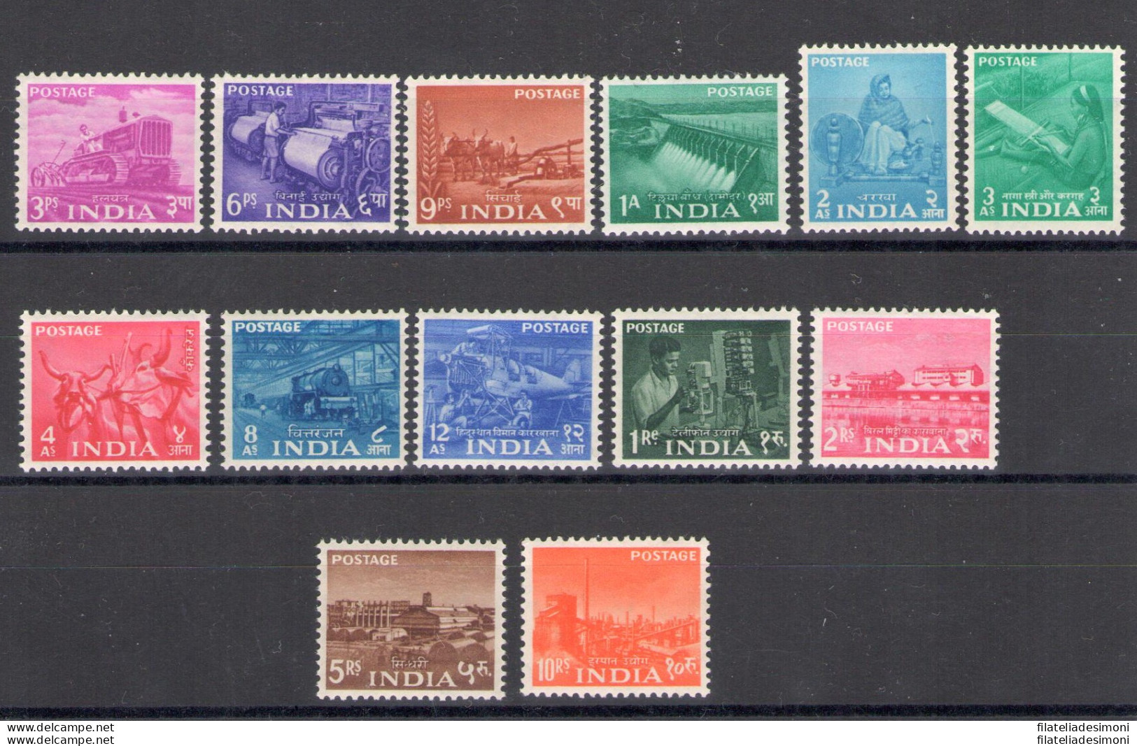 1955 INDIA - Piano Quinquennale , Stanley Gibbons N. 354-371 , Serie Di 13 Valor - Autres & Non Classés