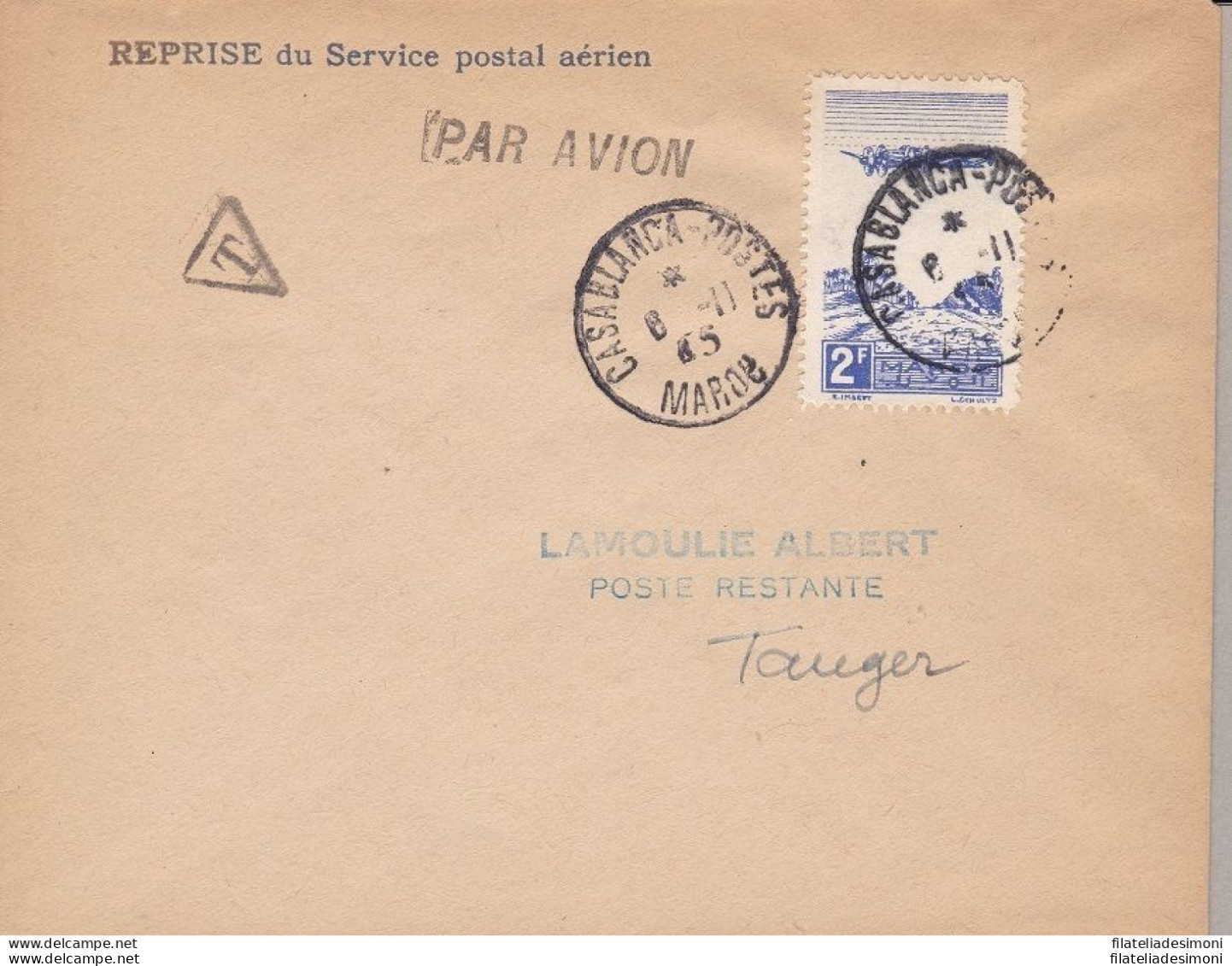 1945 MAROCCO ,MAROC, POSTAL FLIGHT CASABLANCA - TANGER - Otros & Sin Clasificación