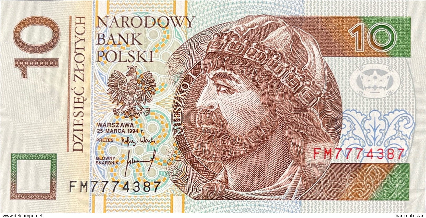 Poland 10 Zloty, P-173a (25.3.1994) - UNC - 777 Beginning Serial Number - Pologne