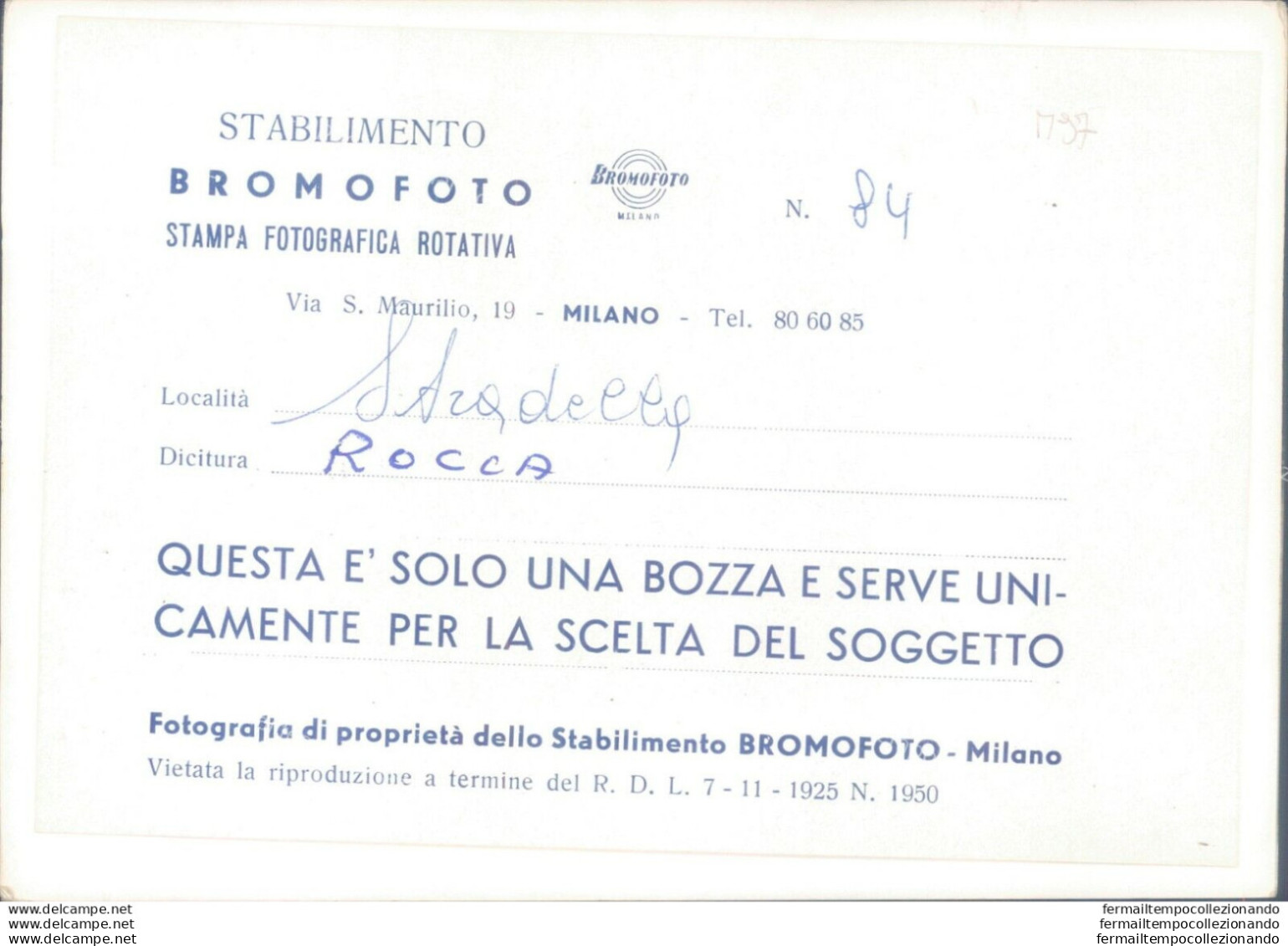 M97  Bozza Fotografica Stradella Rocca  Provincia Di Pavia - Pavia
