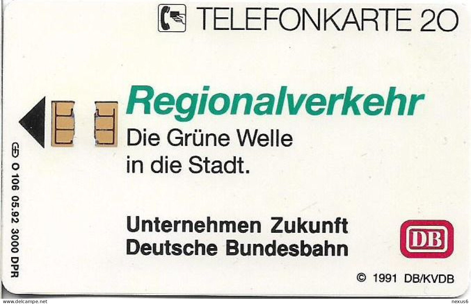 Germany - Deutsche Bundesbahn – Regionalverkehr - O 0106 - 05.1992, 20U, 3.000ex, Mint - O-Series : Series Clientes Excluidos Servicio De Colección