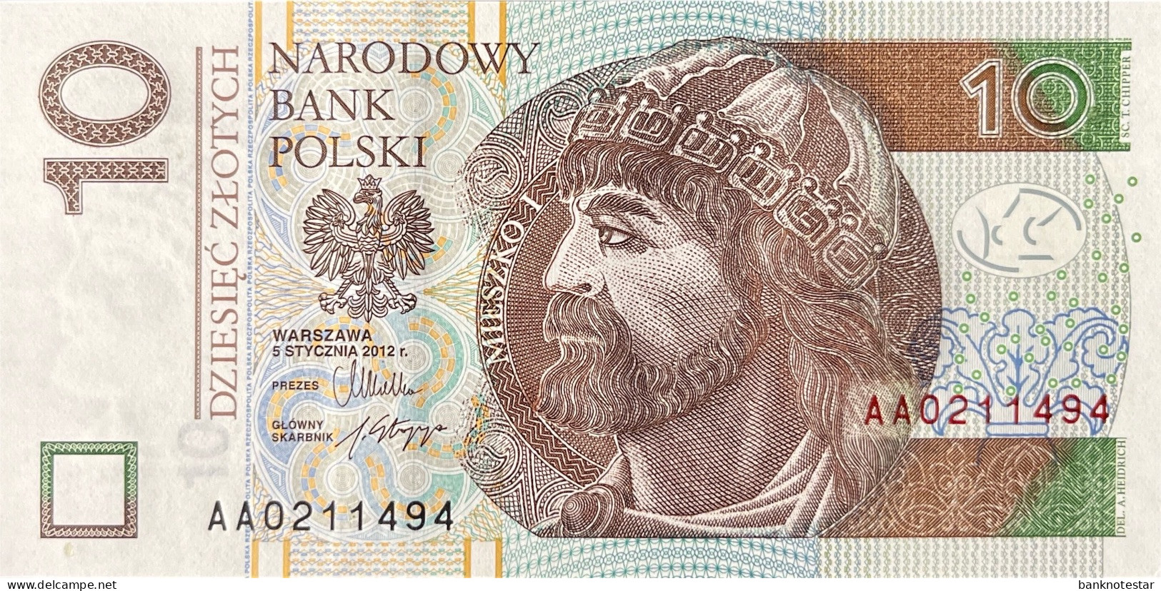 Poland 10 Zloty, P-183a (5.1.2012) - UNC - AA Serial Number - Poland