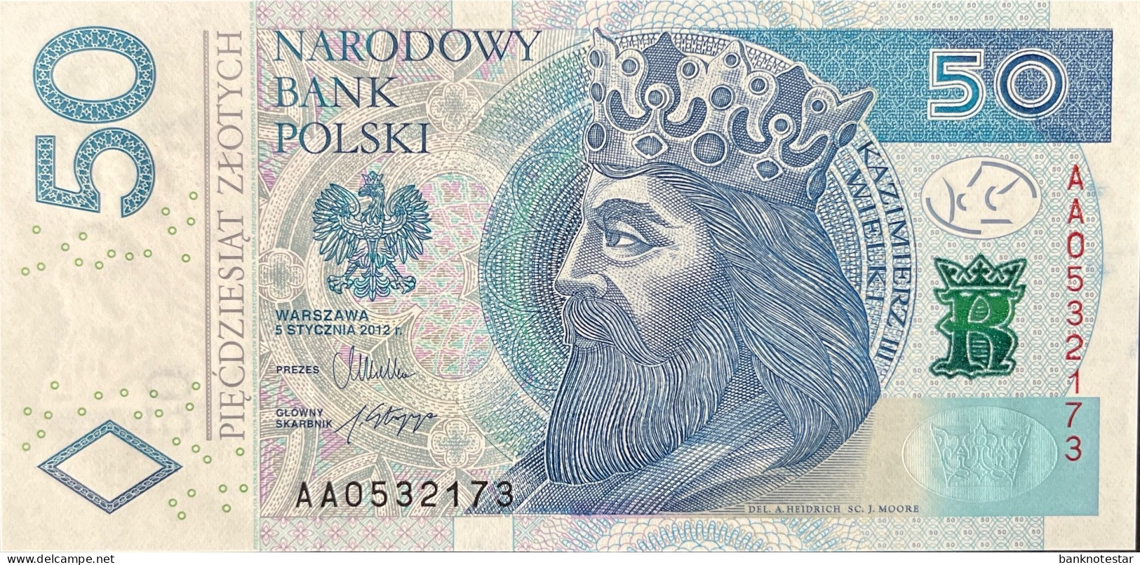 Poland 50 Zloty, P-185a (5.1.2012) - UNC - AA Serial Number - Polonia