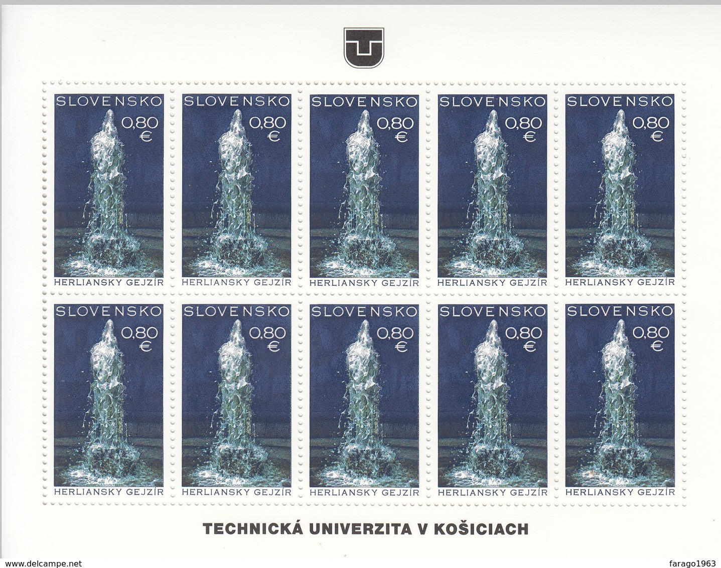 2016 Slovakia Herl'any Geyser Miniature Sheet Of 10 MNH  @ BELOW FACE VALUE - Blokken & Velletjes