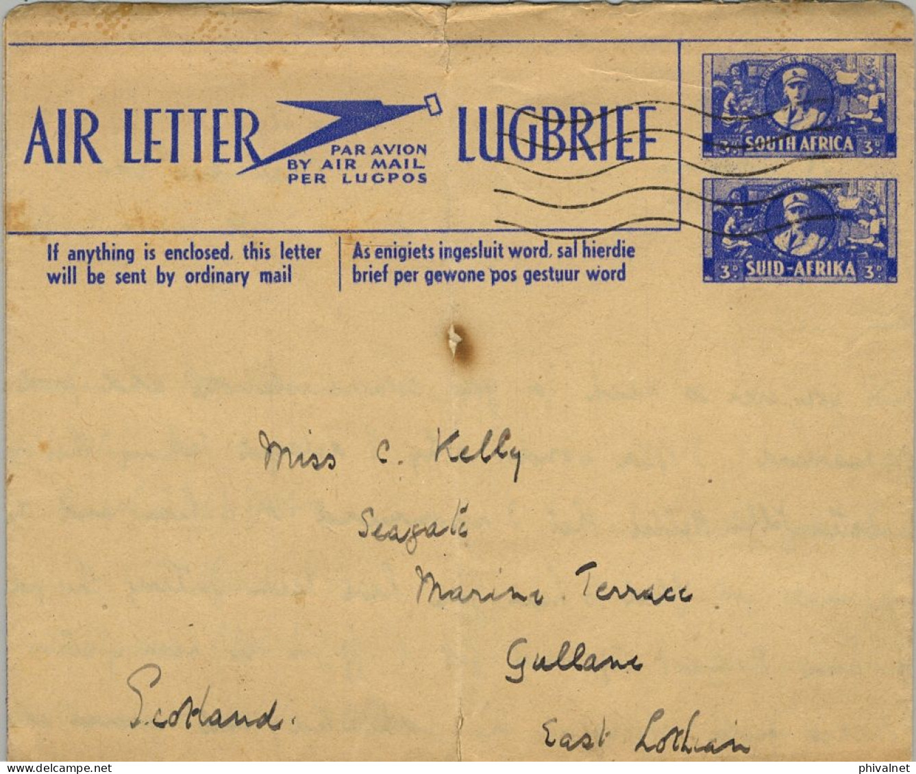 1947 AFRICA DEL SUR , CAPE TOWN , AEROGRAMA CIRCULADO A ESCOCIA - Briefe U. Dokumente
