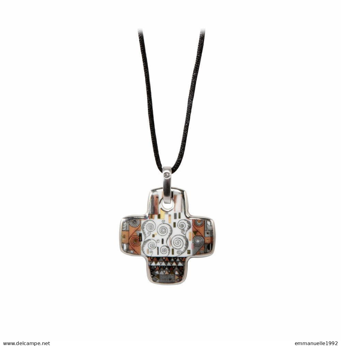 Neuf- Collier Pendentif Porcelaine Goebel Double Face Gustav Klimt Frise Palais Stoclet Bruxelles - Collane/Catenine