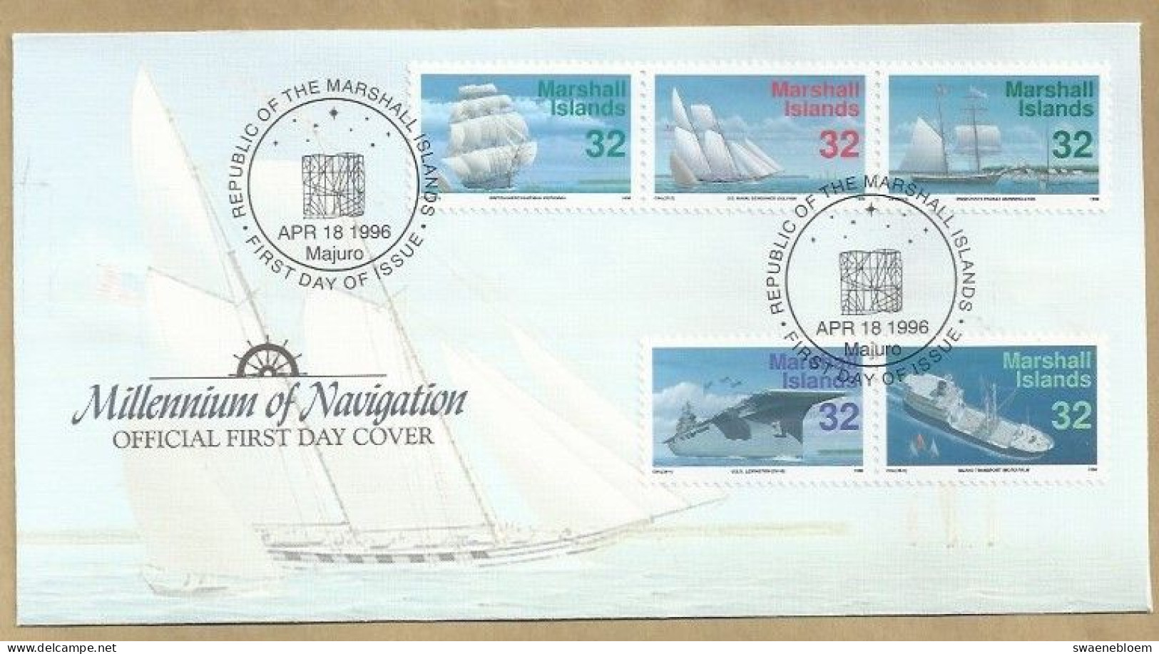 FDC. REPUBLIC OF THE MARSHALL ISLANDS. APR 18 1996 MAJURO. MILLENNIUM OF NAVIGATION. C94.FDC. (1). - Marshalleilanden