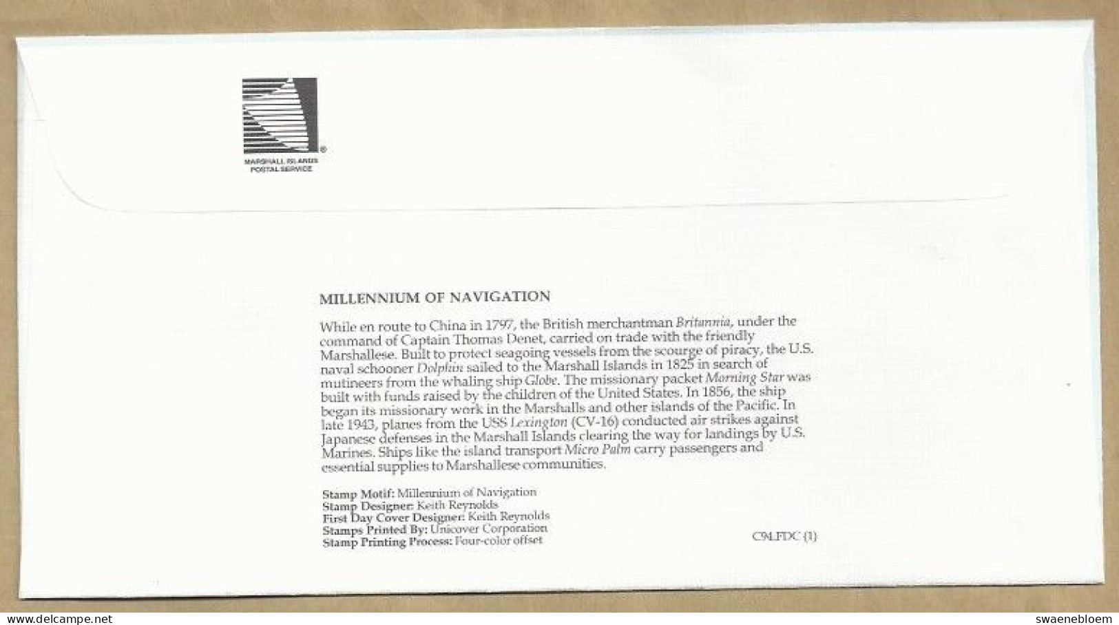 FDC. REPUBLIC OF THE MARSHALL ISLANDS. APR 18 1996 MAJURO. MILLENNIUM OF NAVIGATION. C94.FDC. (1). - Marshallinseln