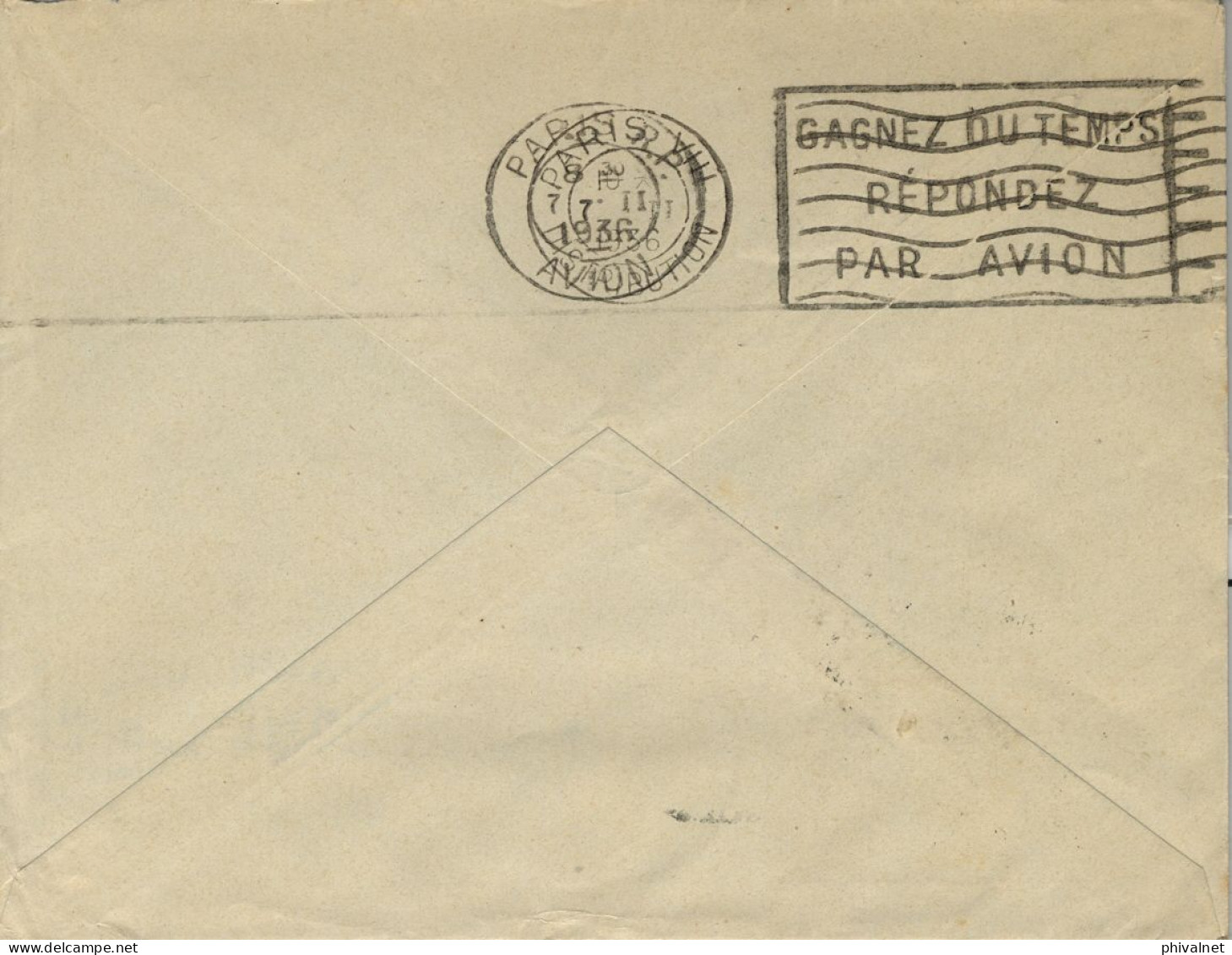 1936 AFRICA DEL SUR , CAPETOWN - PARIS , SOBRE CIRCULADO , CORREO AÉREO , LLEGADA - Briefe U. Dokumente
