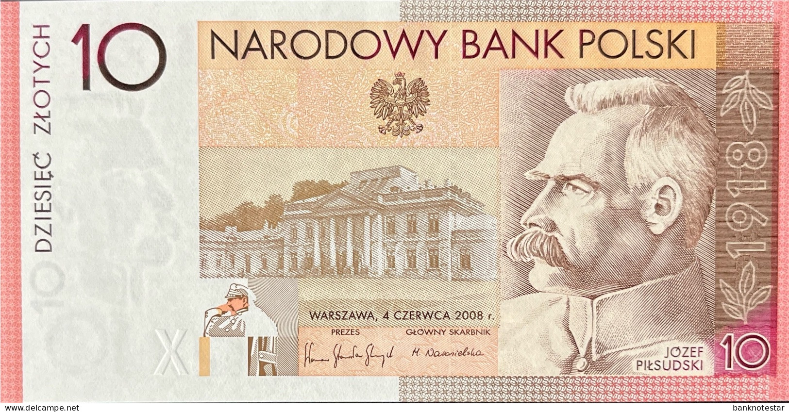 Poland 10 Zloty, P-179 (4.6.2008) - UNC - Jozef Pilsuski Banknote - Pologne