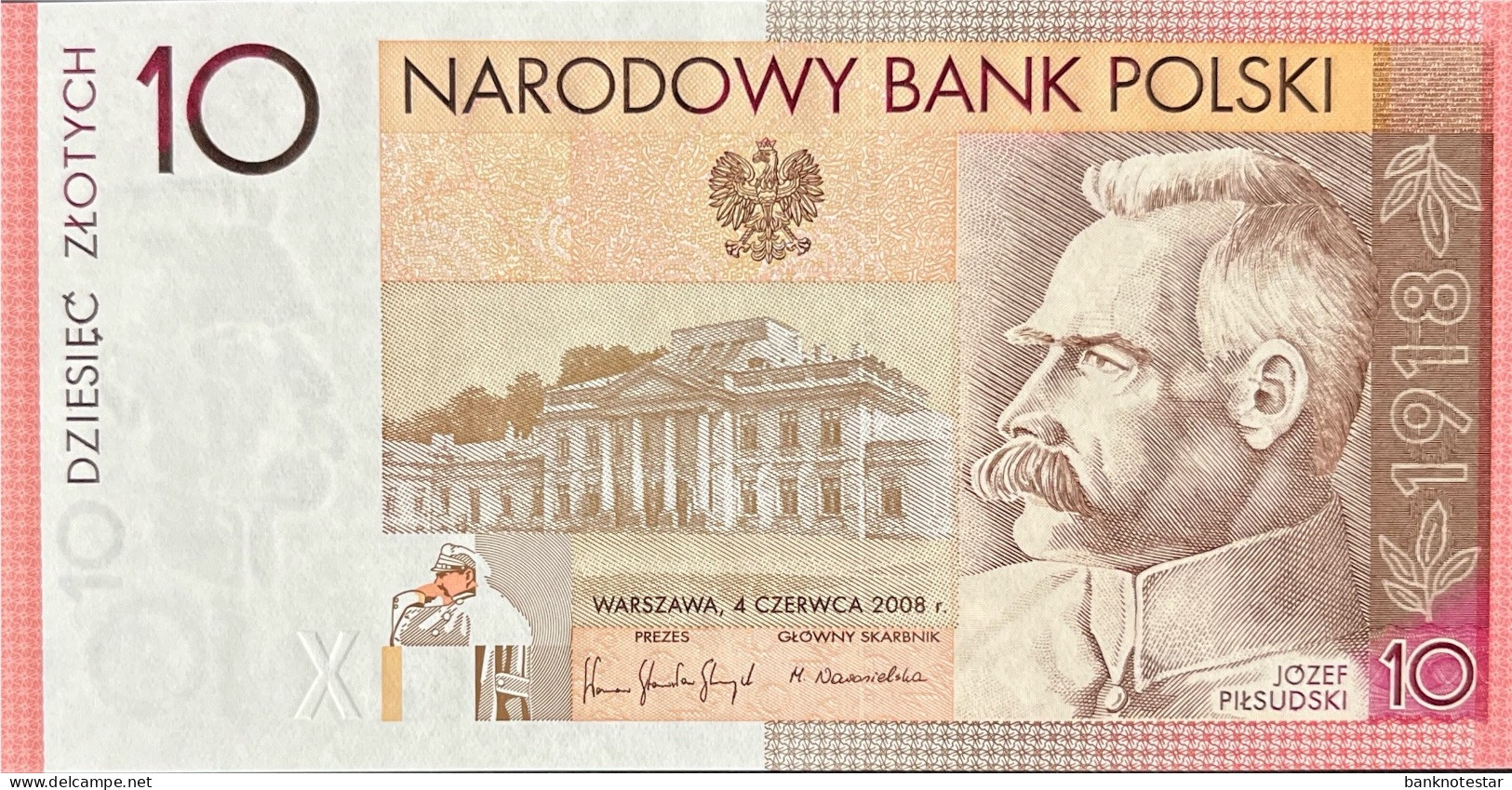 Poland 10 Zloty, P-179 (4.6.2008) - UNC - Jozef Pilsuski Banknote - Polonia