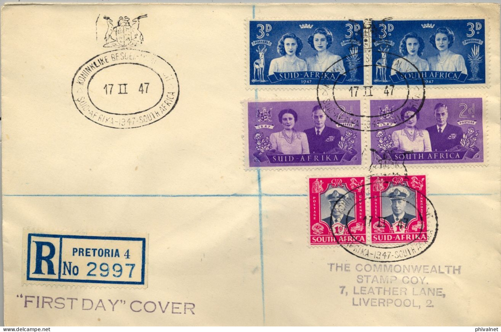 1947 AFRICA DEL SUR , PRETORIA , FIRST DAY , CORONACIÓN - Cartas