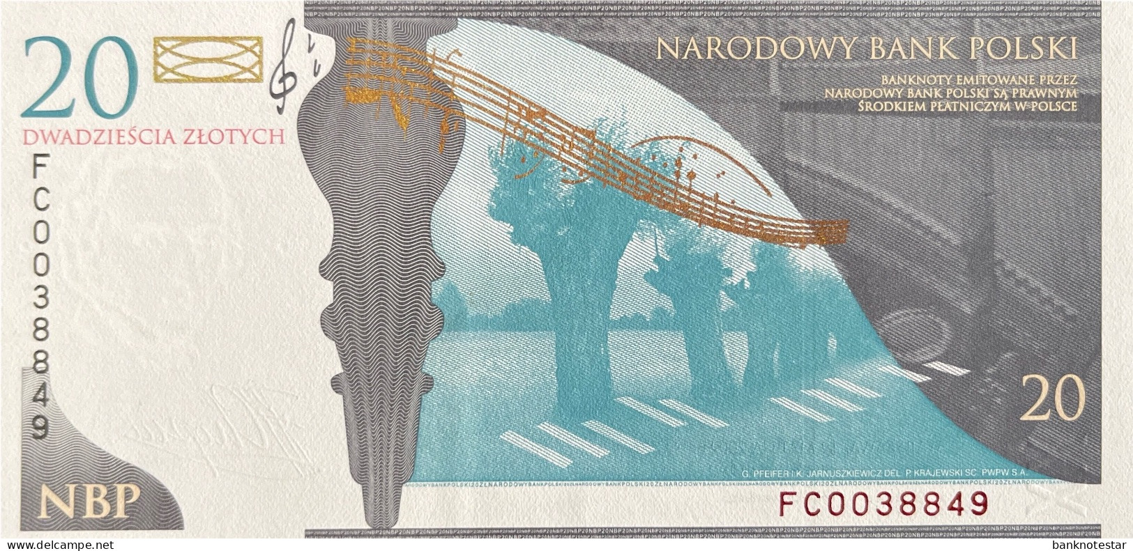 Poland 20 Zloty, P-181 (29.3.2009) - UNC - Chopin Banknote - Polen