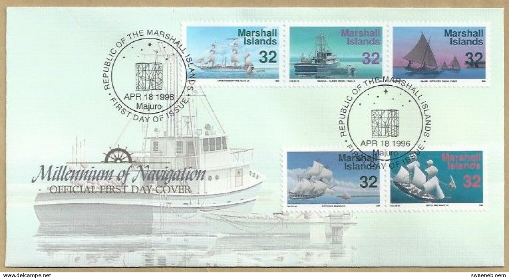 FDC. REPUBLIC OF THE MARSHALL ISLANDS. APR 18 1996 MAJURO. MILLENNIUM OF NAVIGATION. C94.FDC. (3). - Marshalleilanden