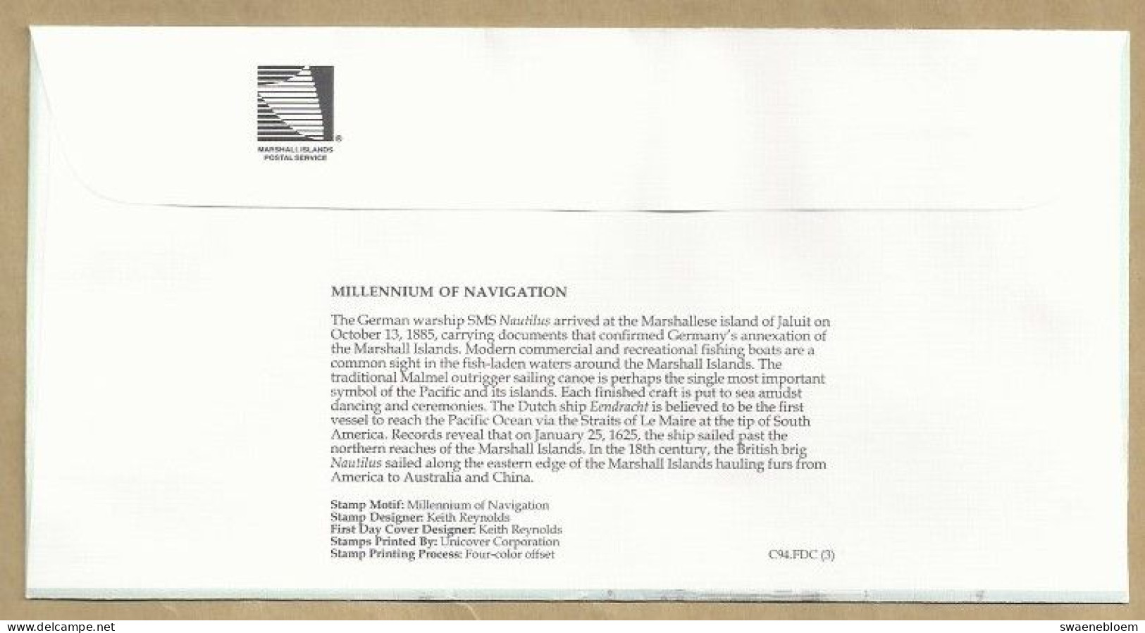 FDC. REPUBLIC OF THE MARSHALL ISLANDS. APR 18 1996 MAJURO. MILLENNIUM OF NAVIGATION. C94.FDC. (3). - Marshalleilanden