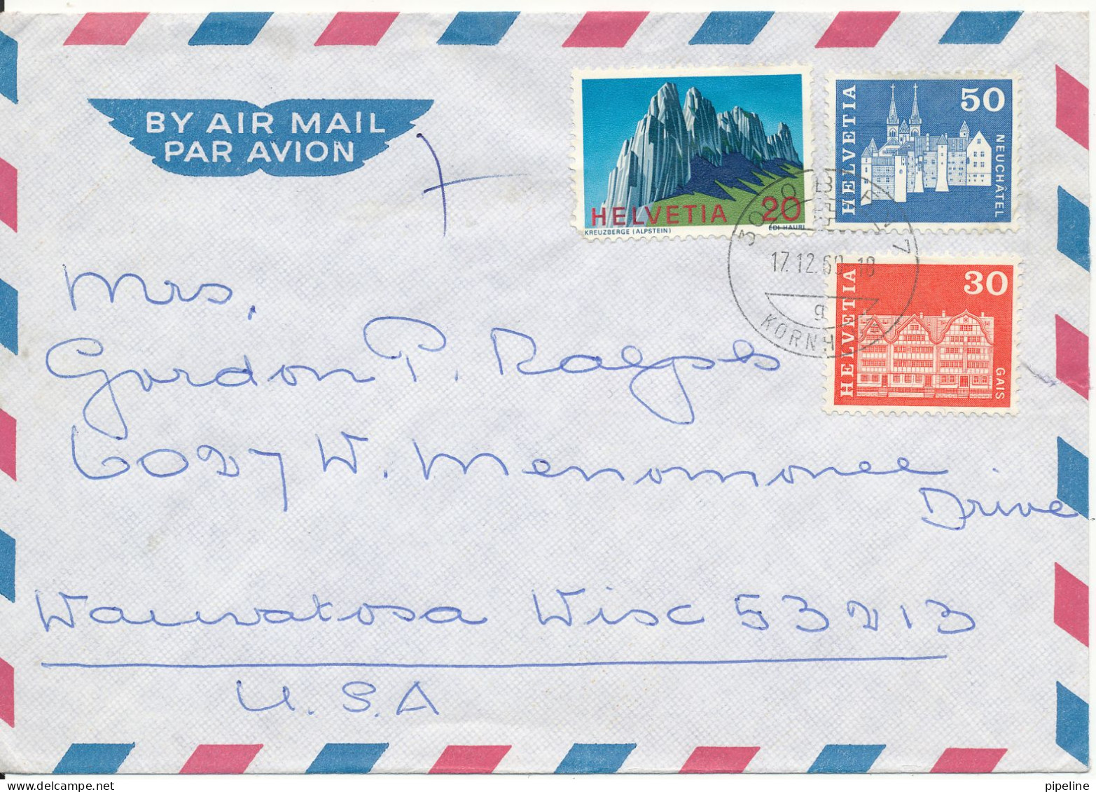 Switzerland Air Mail Cover Sent To USA Bern 17-12-1969 - Covers & Documents