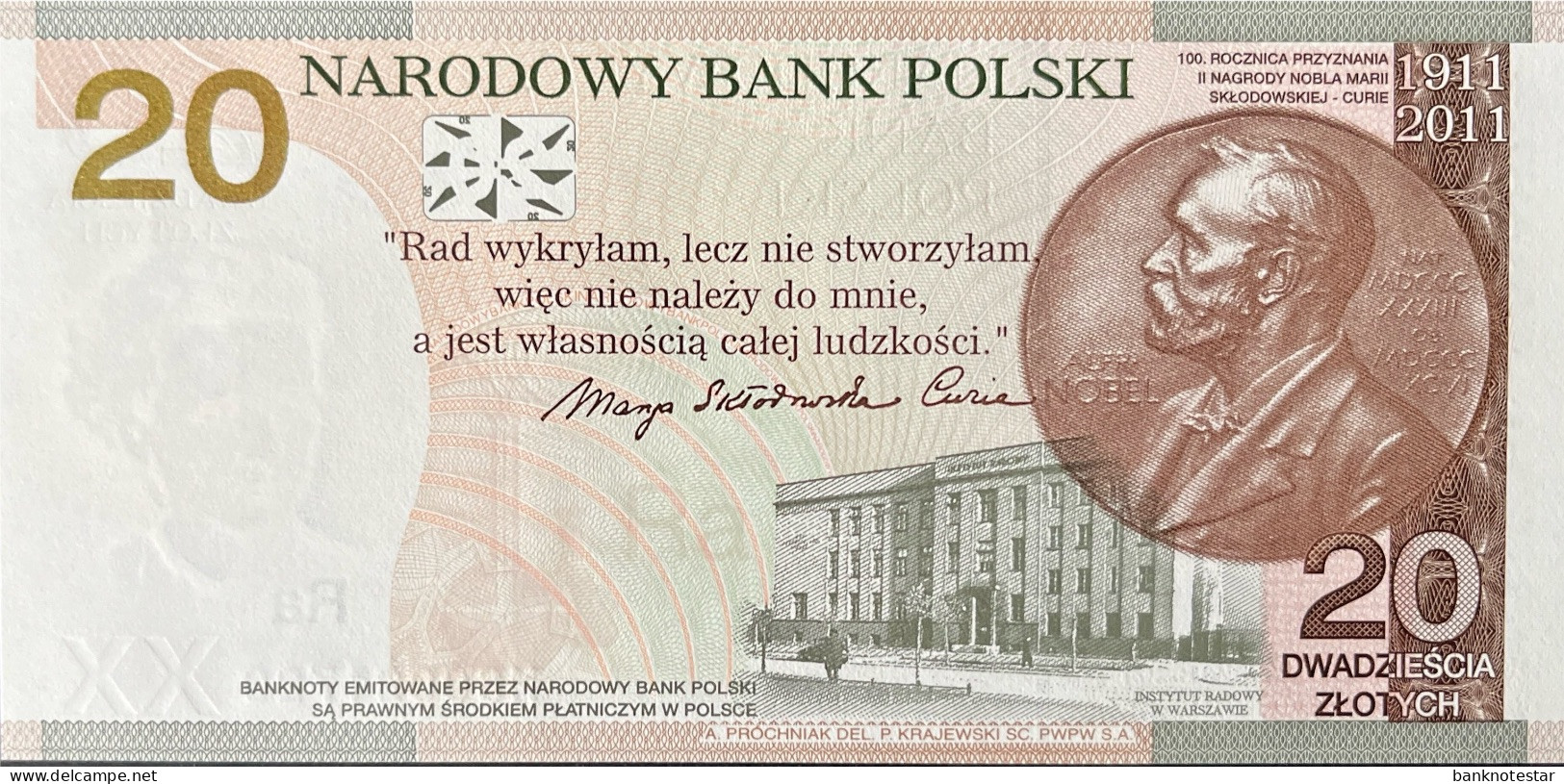 Poland 20 Zloty, P-A184 (20.4.2011) - UNC - Marie Curie Banknote - Polen