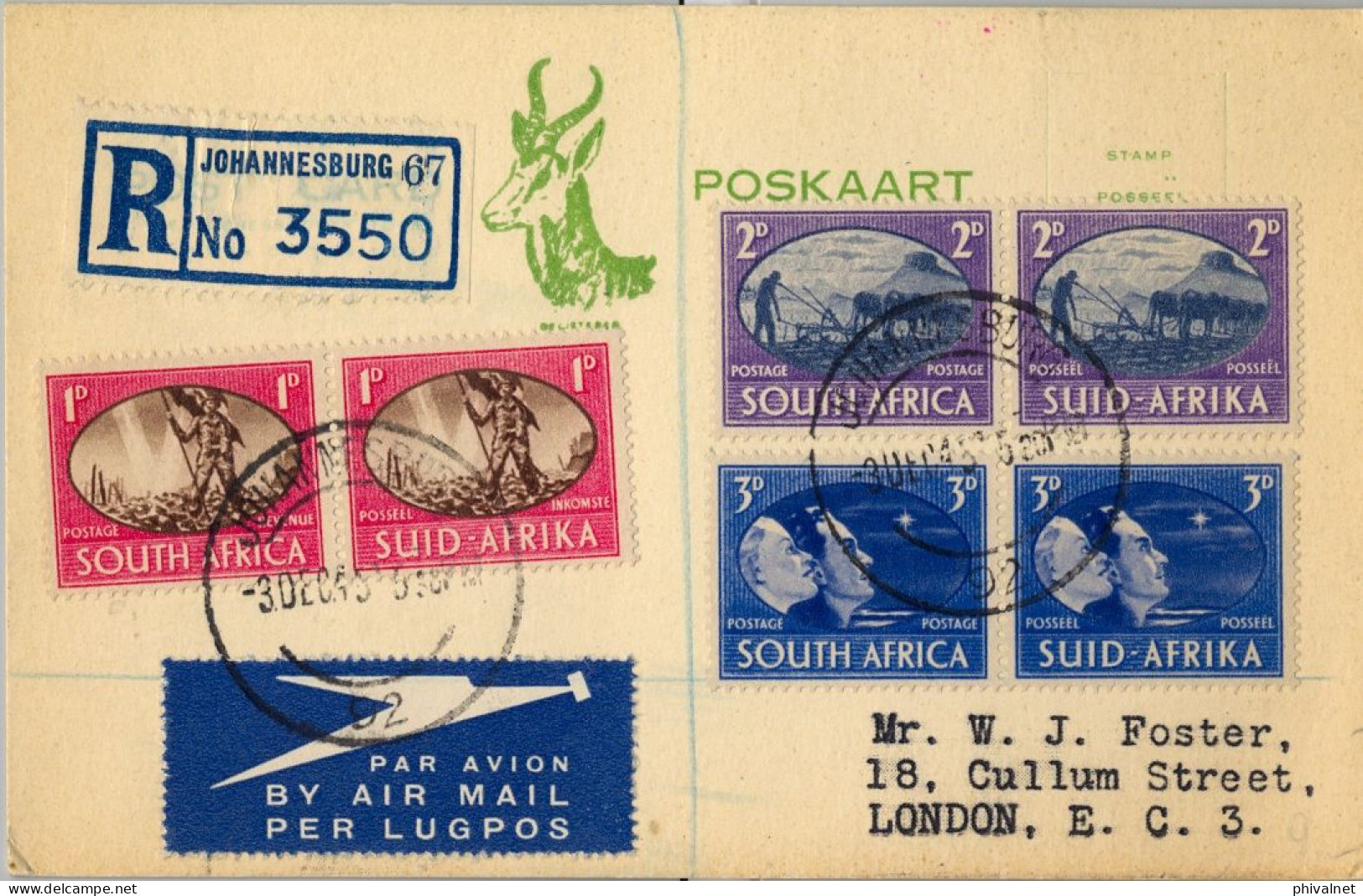 1945 AFRICA DEL SUR , JOHANNESBURG - LONDON , T.P. CERTIFICADA - Storia Postale