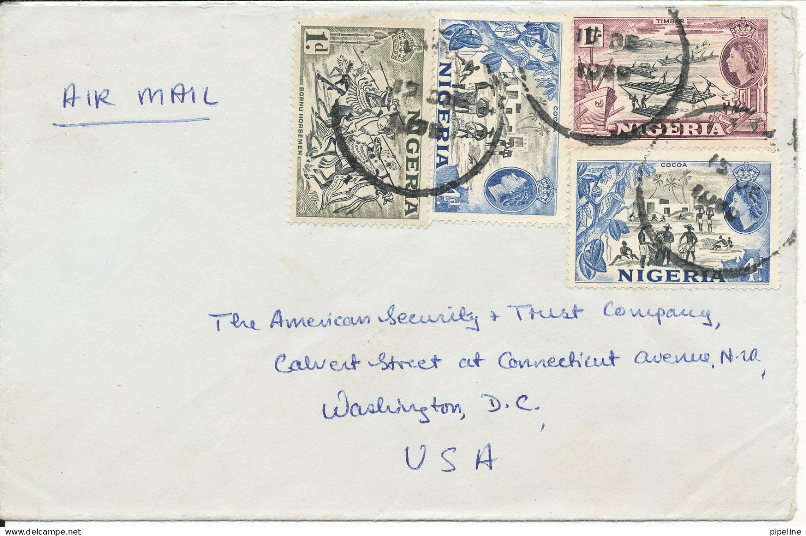 Nigeria Cover Sent Air Mail To USA (hinged Marks On The Backside Of The Cover) - Nigeria (...-1960)