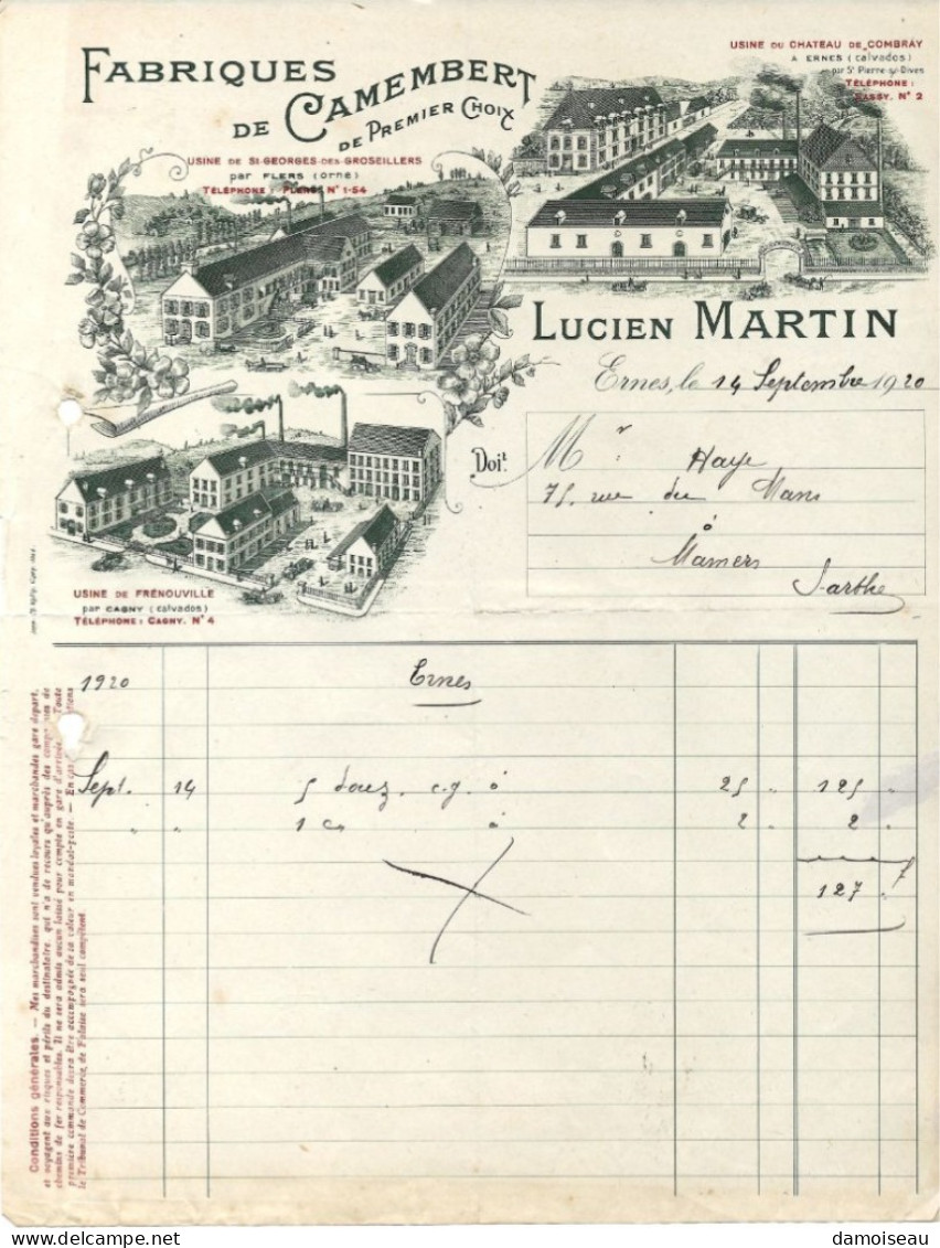 14, Cagny, Fabriques De Camembert De Premier Choix. Usines, Ernes, Flers. - 1900 – 1949