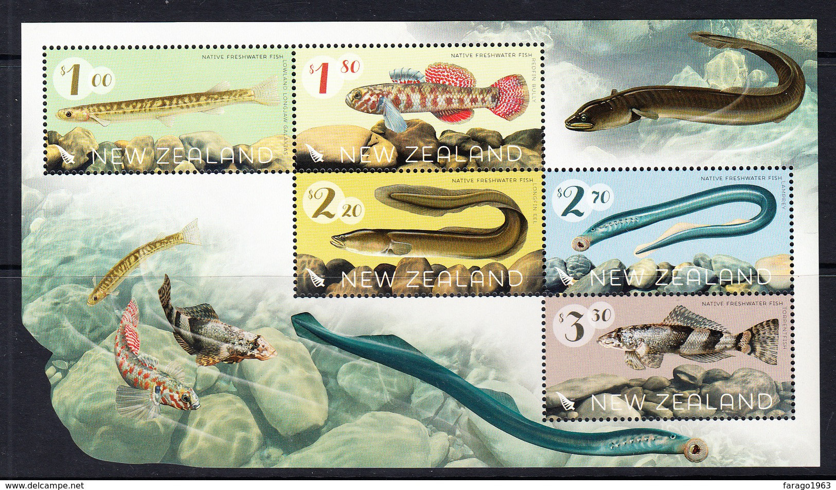 2017 New Zealand Freshwater Fish Souvenir Sheet MNH - Unused Stamps