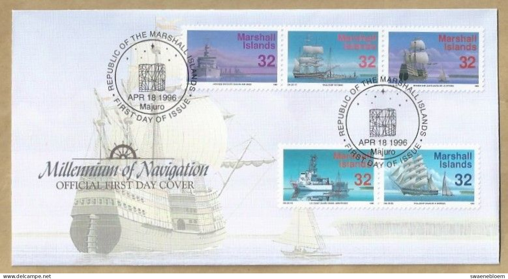 FDC. REPUBLIC OF THE MARSHALL ISLANDS. APR 18 1996 MAJURO. MILLENNIUM OF NAVIGATION. C94.FDC. (4). - Islas Marshall